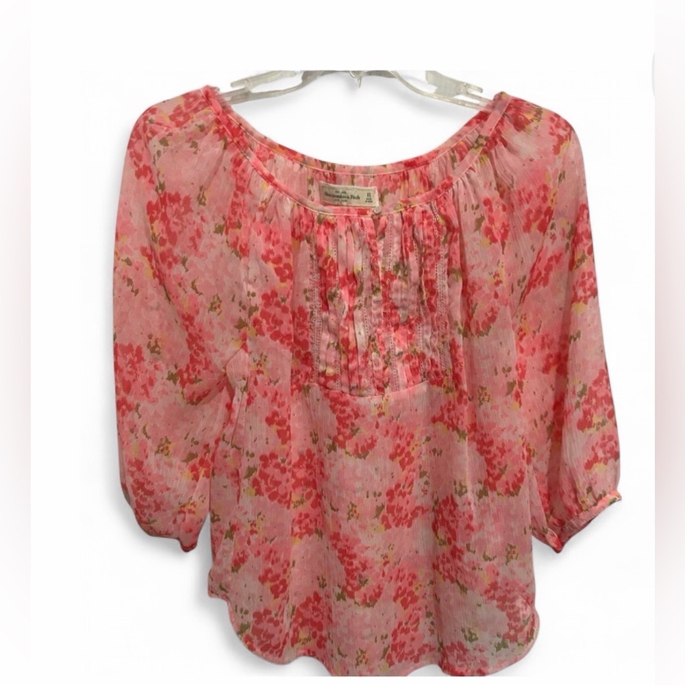 Abercrombie & Fitch Vintage Boho Sheer Pink Floral Blouse